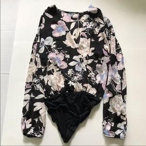 BOGO Charlotte Russe Floral deep v-neck bodysuit S
